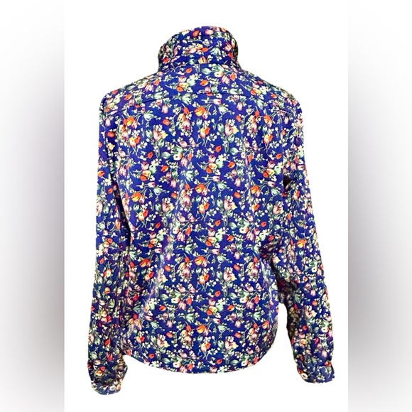 Vintage Andrew St. John Top Blouse Blue Floral Short Waisted Women's XL - Picture 2 of 9